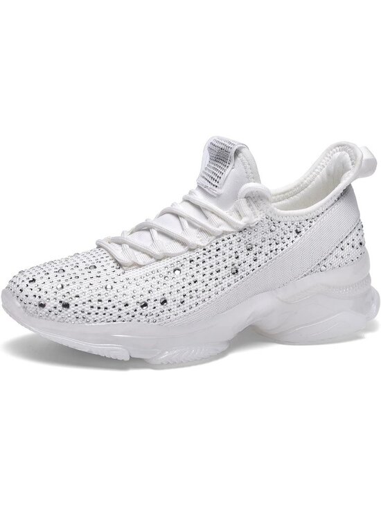 Shoes - Women's White Rhinestone Slip On Breathable Mesh Sparkle Glitter Sneaker
